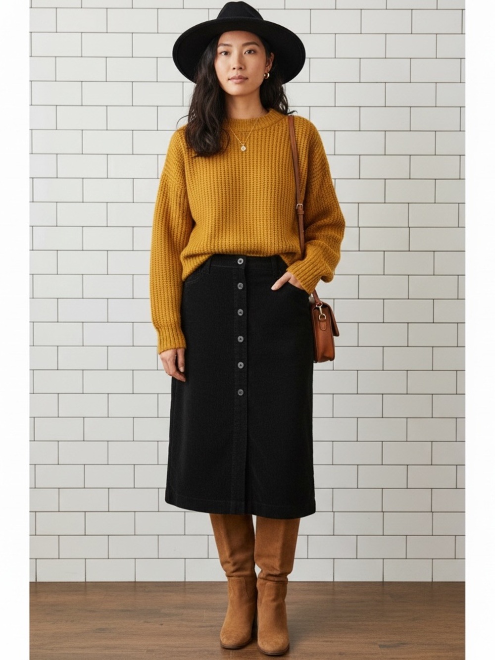 GAP Black Corduroy Button-Front Skirt 8